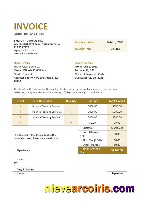 Free Teaching Invoice
